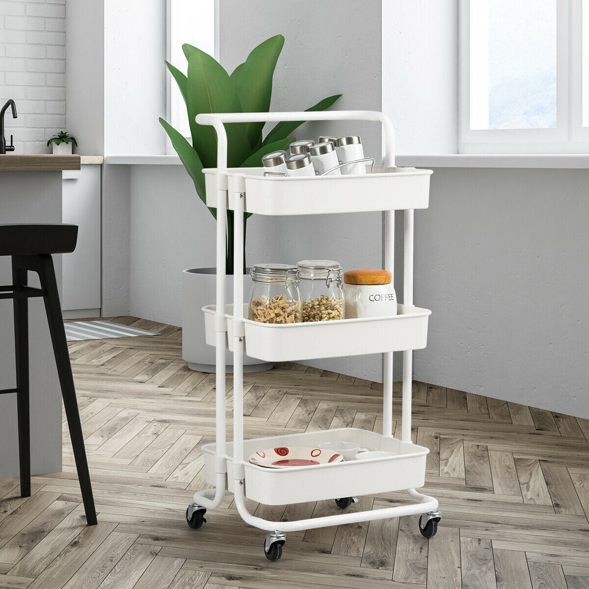 3-Tier Utility Cart Storage Rolling Cart with Casters