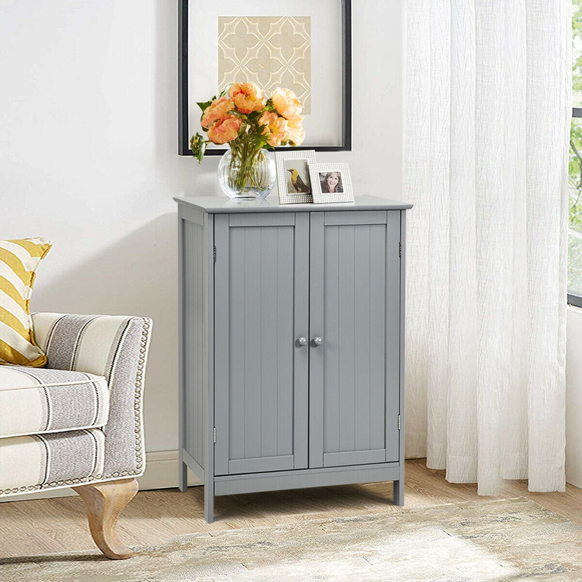 Bathroom Floor Storage Double Door Cupboard Cabinet