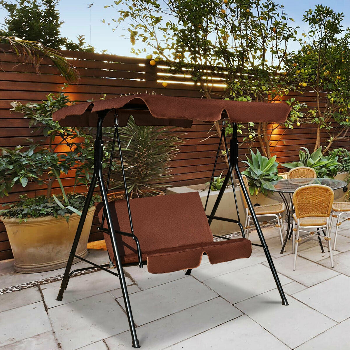 Loveseat Cushioned Patio Steel Frame Swing Glider