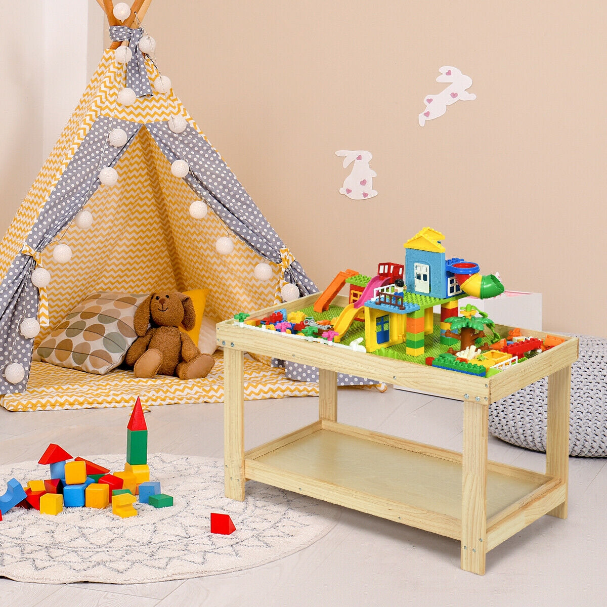 Solid Multifunctional Wood Kids Activity Play Table