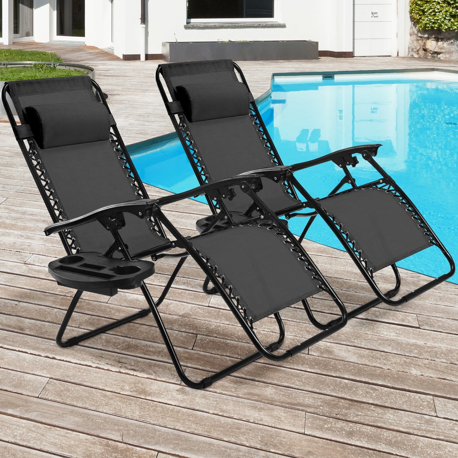 2 Pieces Folding Recliner Zero Gravity Lounge Chair