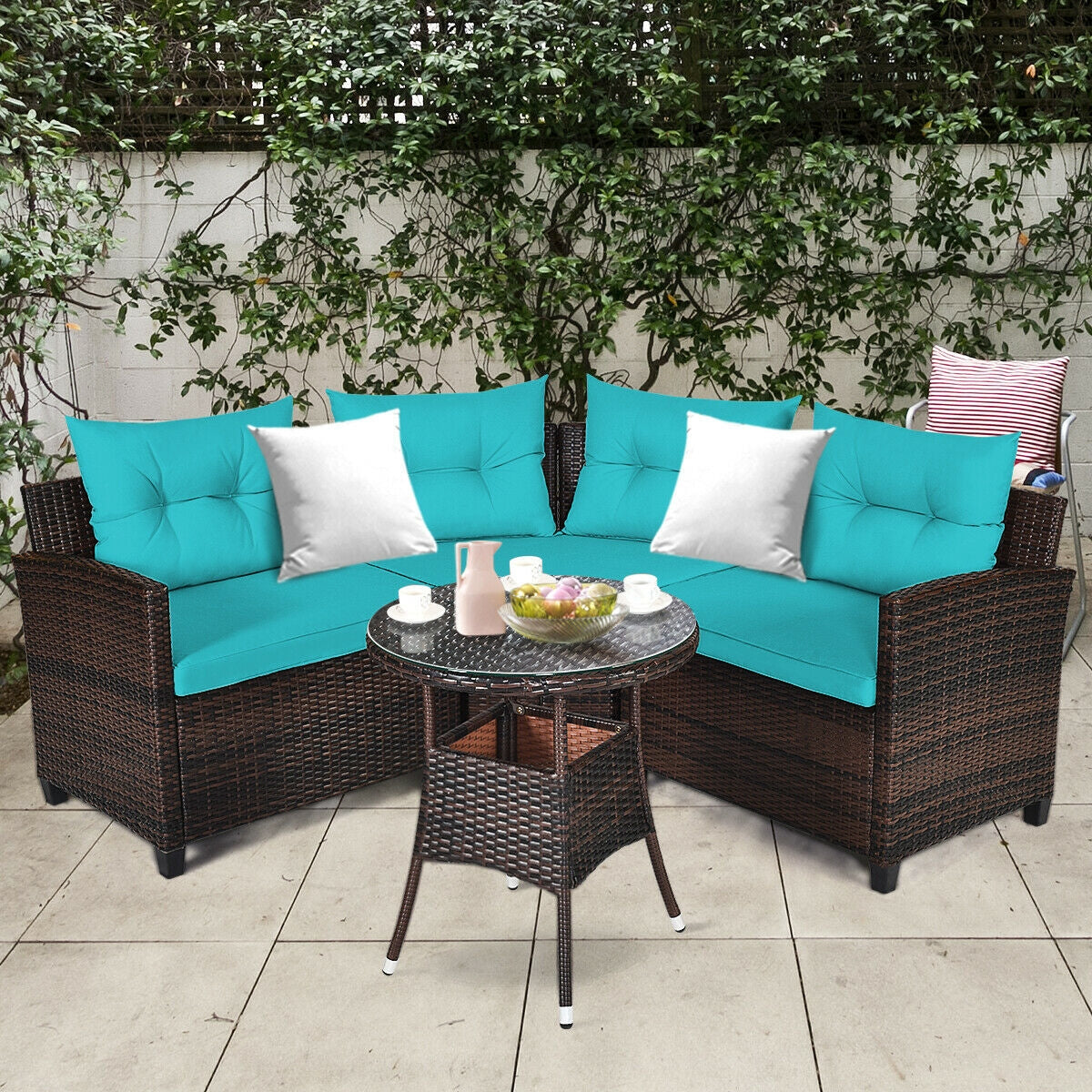 4 Pieces Furniture Patio Set Outdoor Wicker Sofa Set