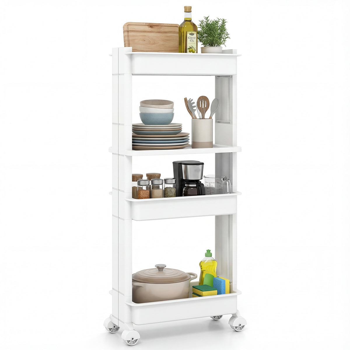 3/4-Tier Rolling Utility Cart with Detachable Trays and Smooth Wheels-3/Wheels-4