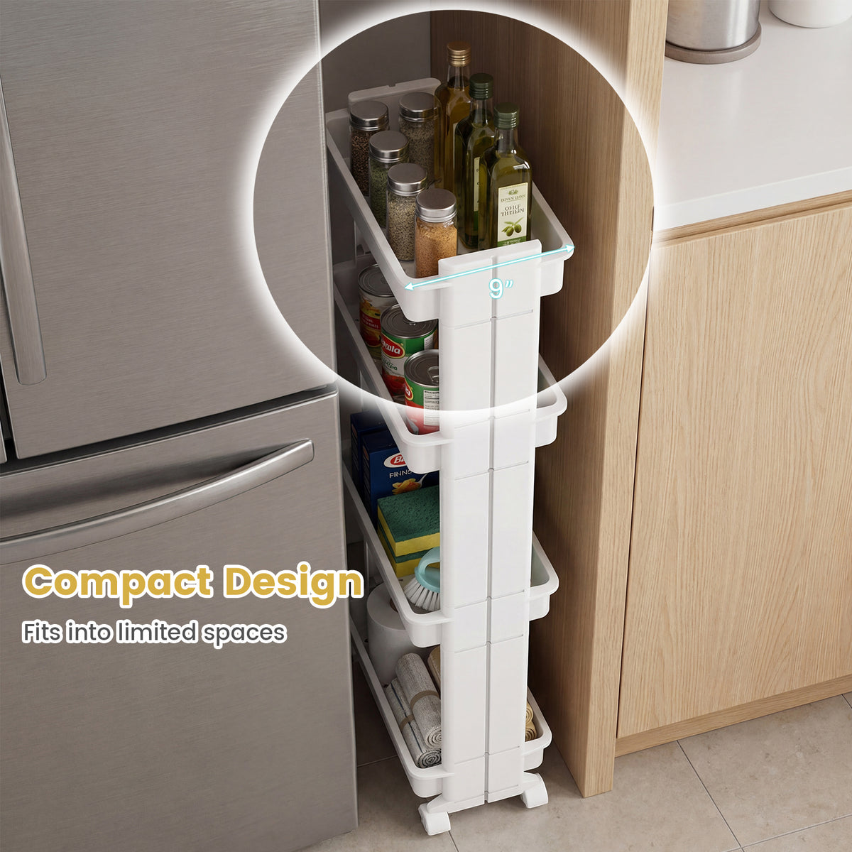 3/4-Tier Rolling Utility Cart with Detachable Trays and Smooth Wheels-3/Wheels-4