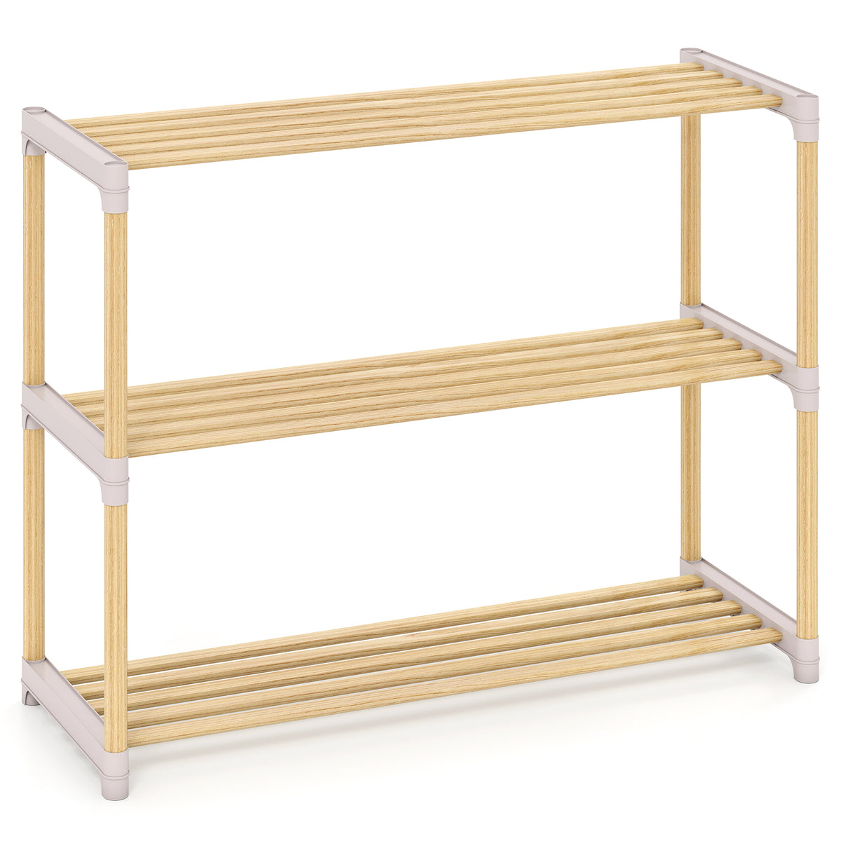 3/4-Tier Solid Wood Shoe Rack with Slatted Open Shelves-3/Shelves-4