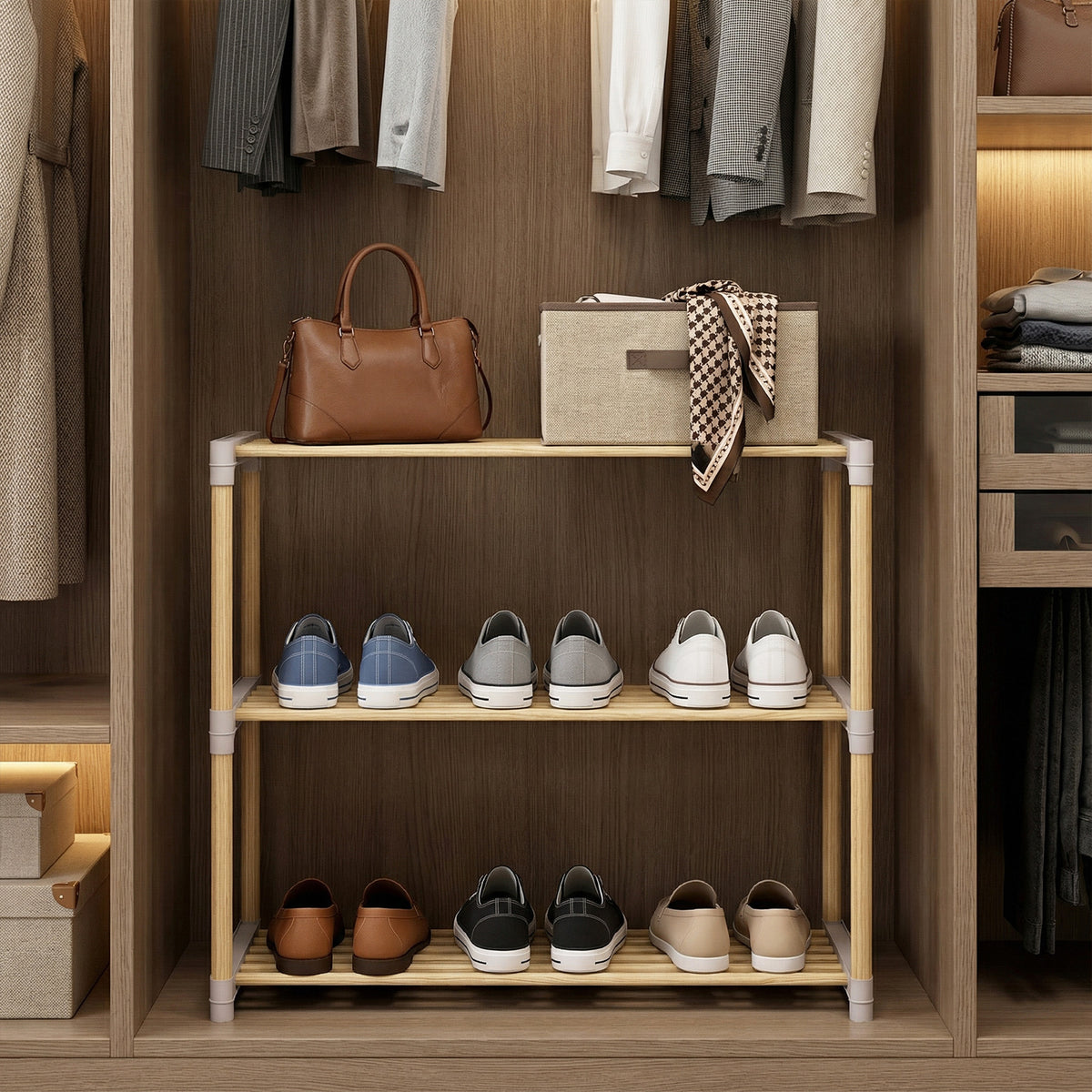 3/4-Tier Solid Wood Shoe Rack with Slatted Open Shelves-3/Shelves-4