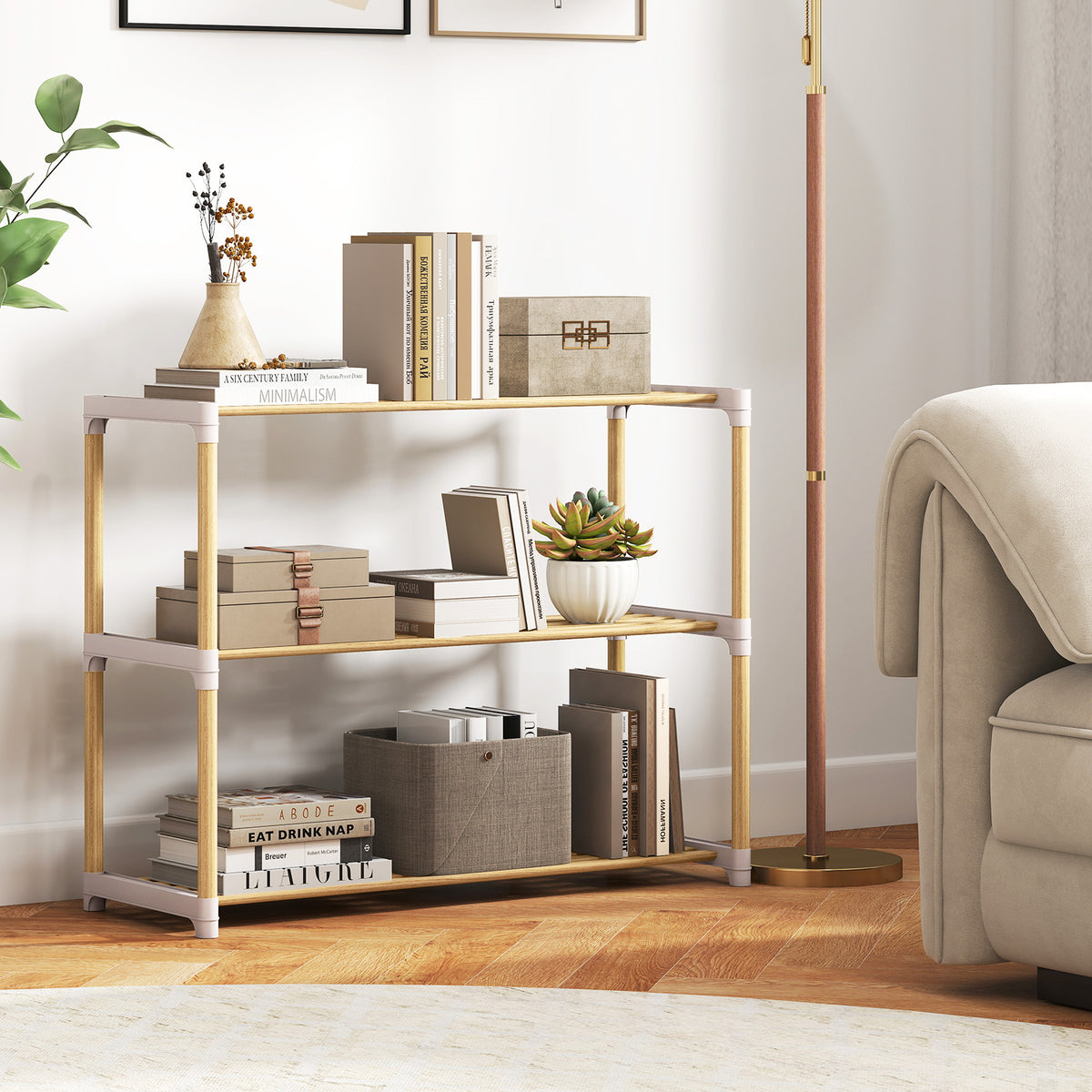 3/4-Tier Solid Wood Shoe Rack with Slatted Open Shelves-3/Shelves-4
