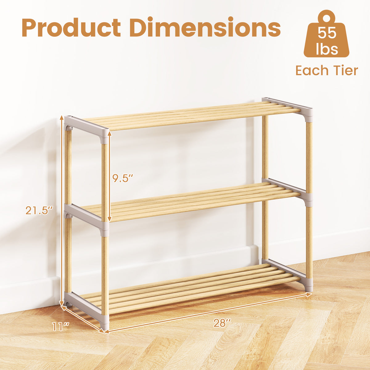 3/4-Tier Solid Wood Shoe Rack with Slatted Open Shelves-3/Shelves-4