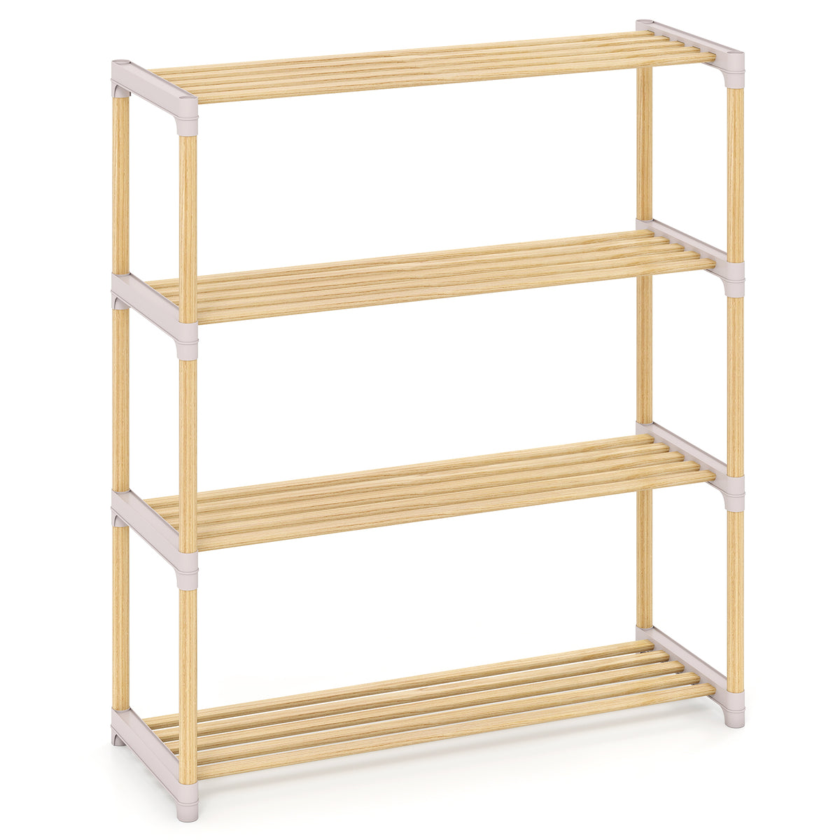 3/4-Tier Solid Wood Shoe Rack with Slatted Open Shelves-3/Shelves-4