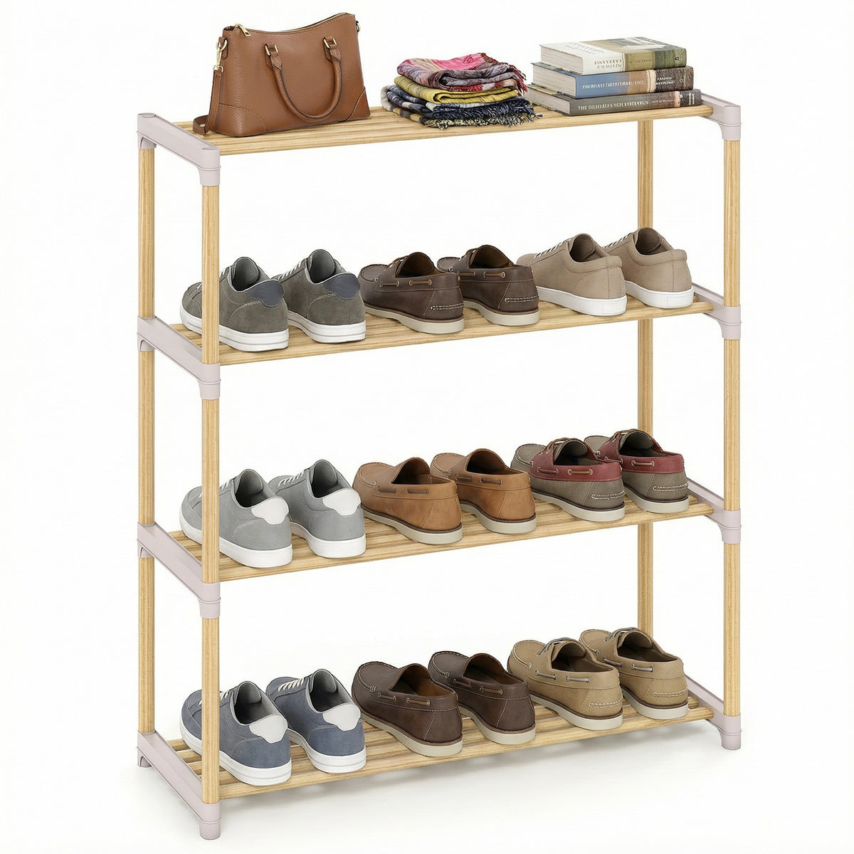 3/4-Tier Solid Wood Shoe Rack with Slatted Open Shelves-3/Shelves-4