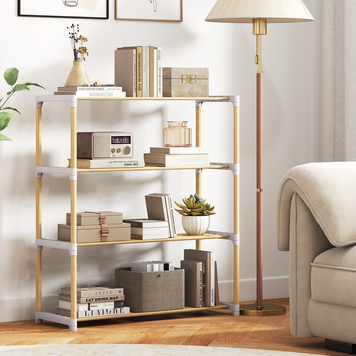 3/4-Tier Solid Wood Shoe Rack with Slatted Open Shelves-3/Shelves-4