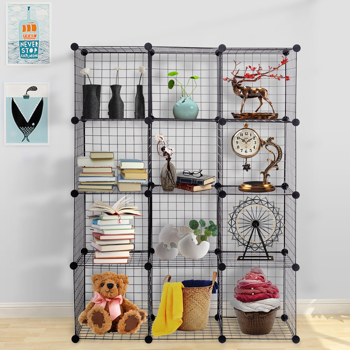 42" x 14" x 56" DIY 12-Cube Metal Grid Wire Storage Cubes