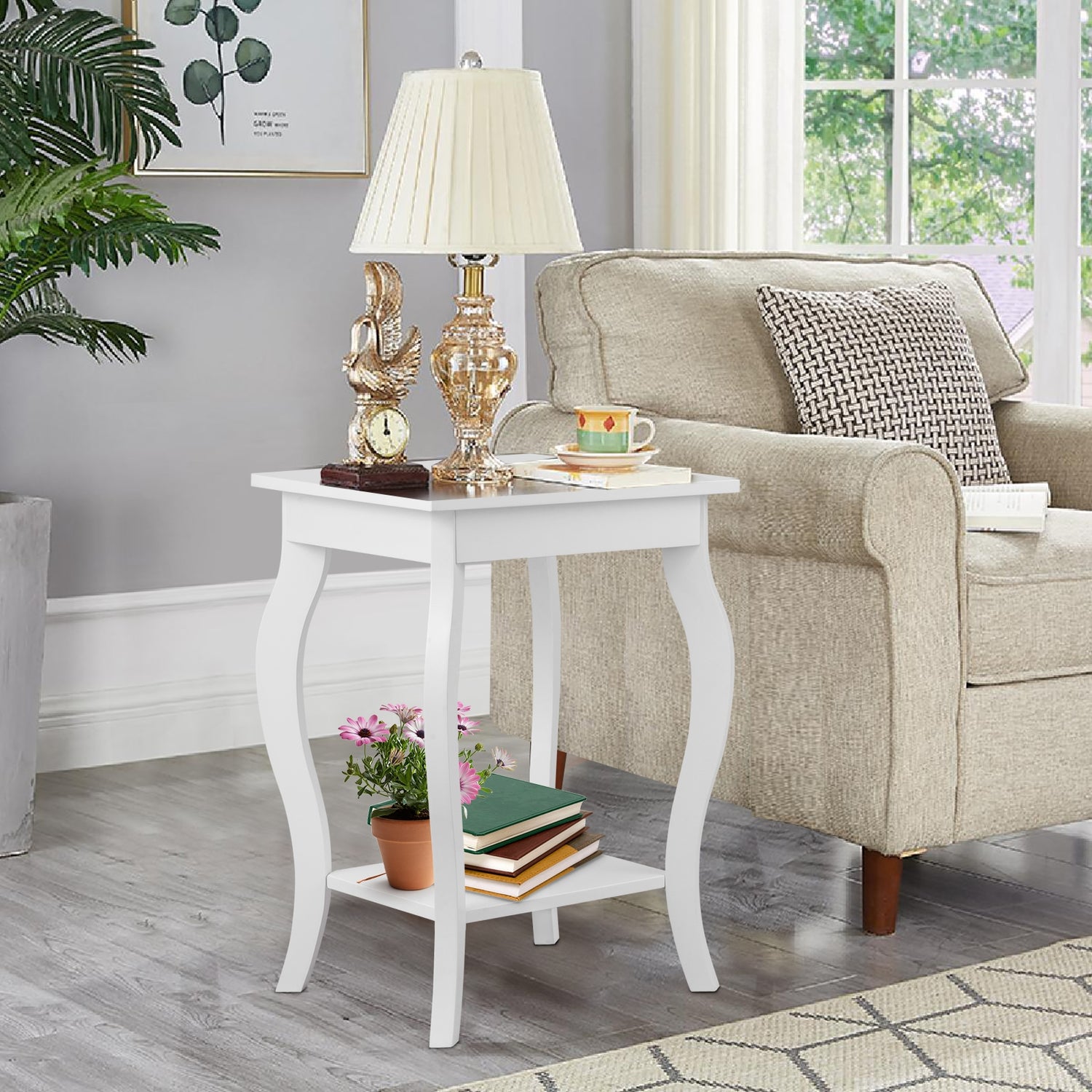 Set of 2 Accent Side Tables with Shelf