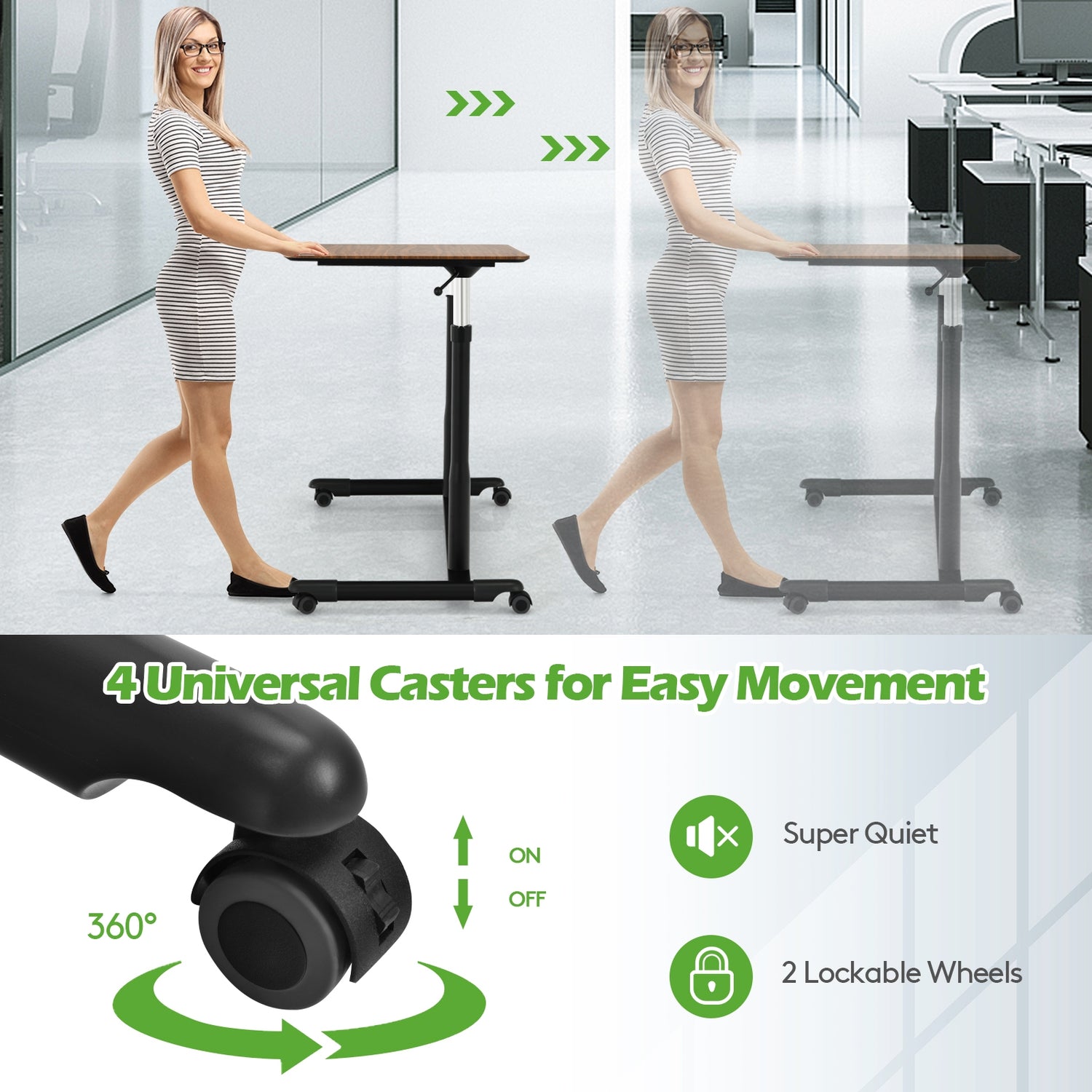 Height Adjustable Computer Desk Sit to Stand Rolling Table