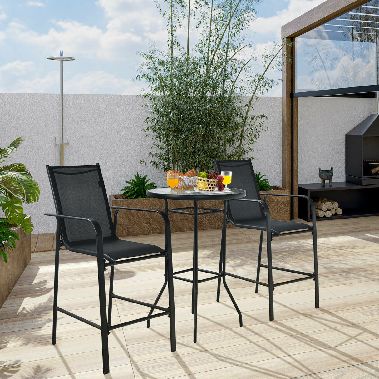 3 Pieces Outdoor Patio Bar Table Stool Set