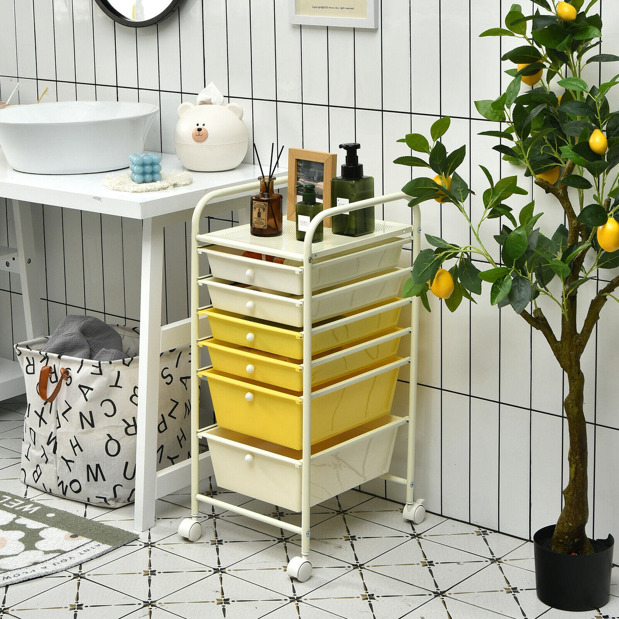 6 Drawers Rolling Storage Cart Organizer-Transparent