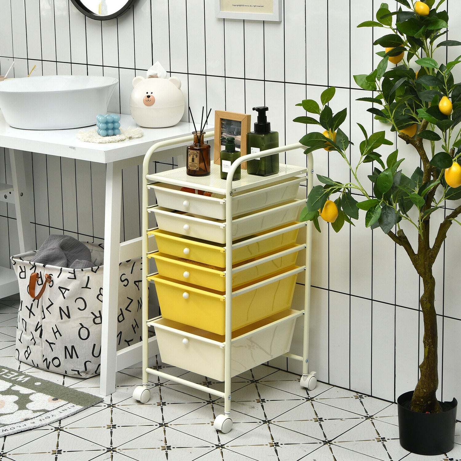 6 Drawers Rolling Storage Cart Organizer-Transparent