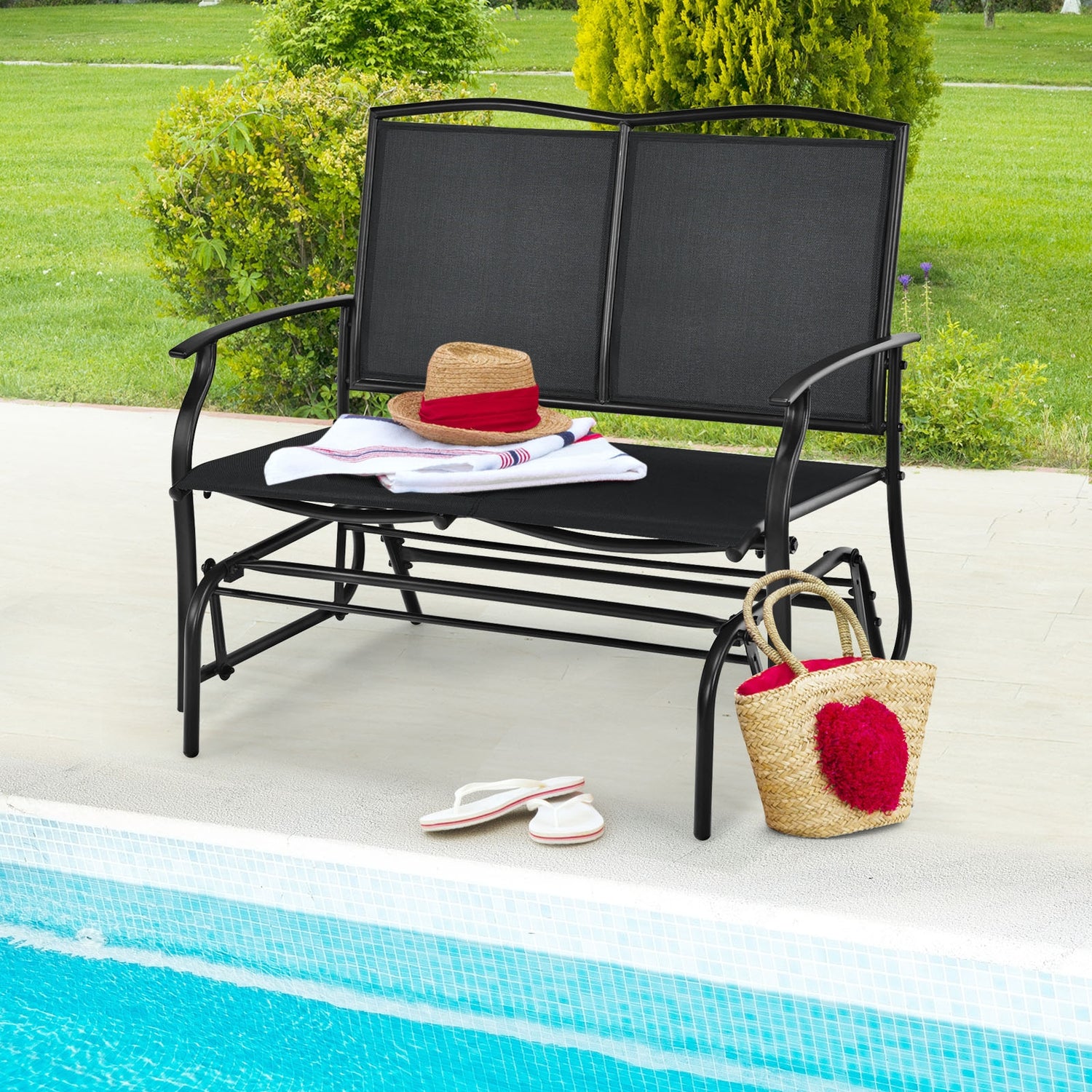 Outdoor Iron Patio Rocking Chair for Backyard and Lawn
