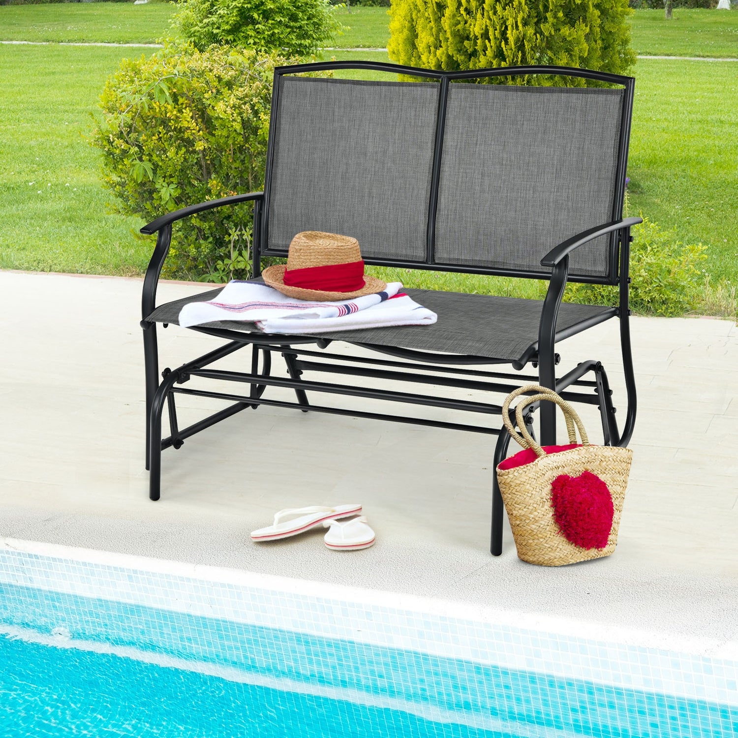 Outdoor Iron Patio Rocking Chair for Backyard and Lawn