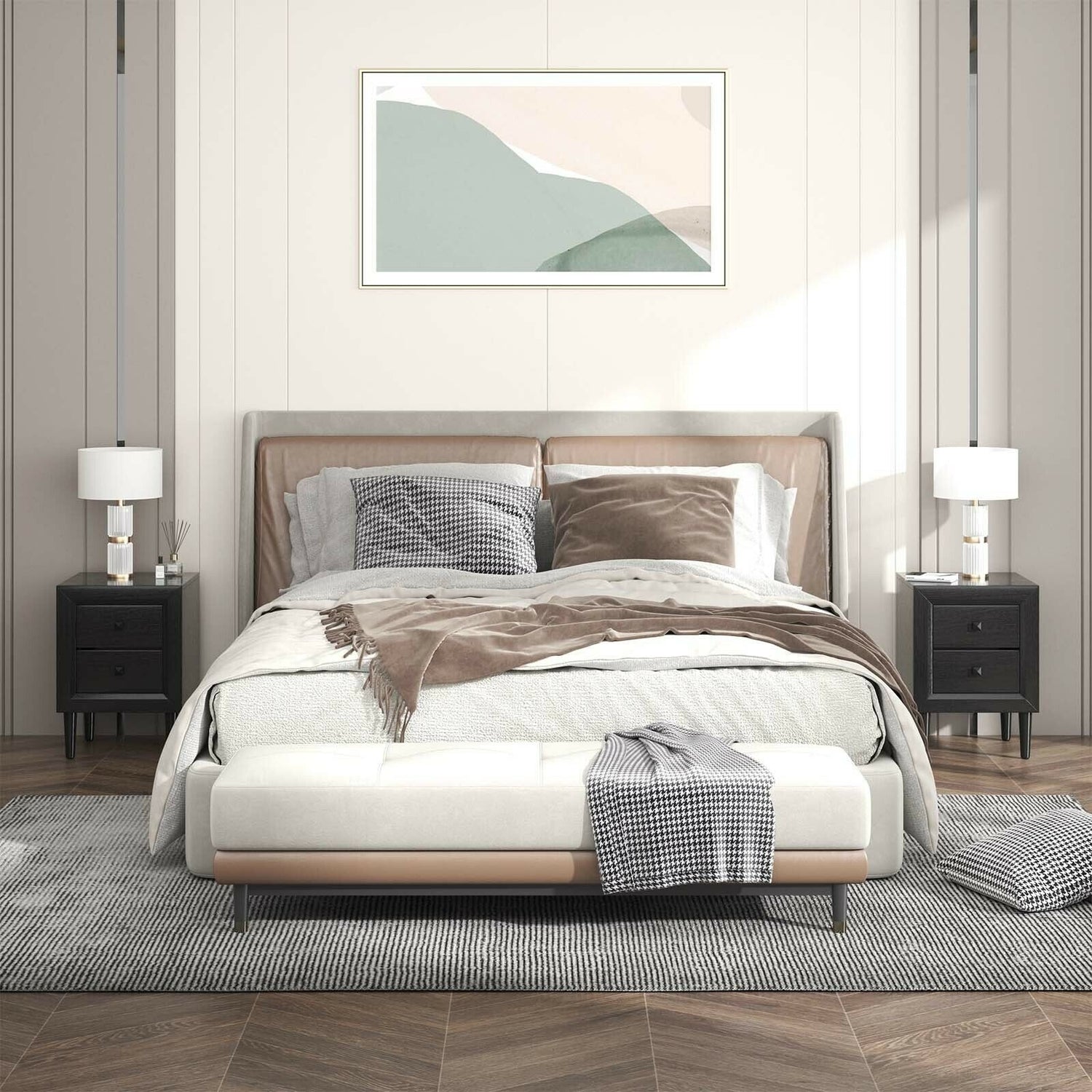 2Pcs Multipurpose Retro Nightstand with 2 Drawers