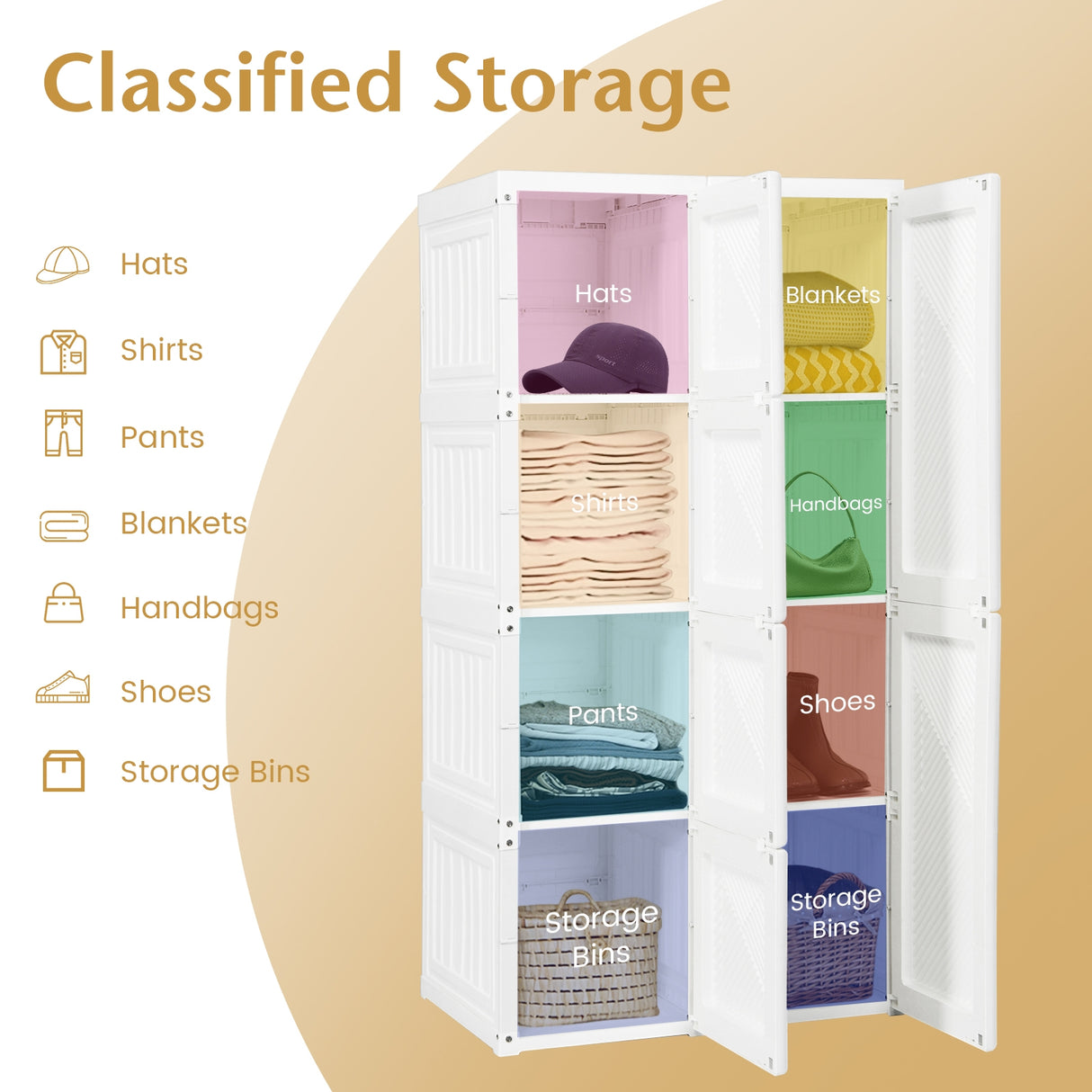 Foldable Armoire Wardrobe Closet with 8 Cubby Storage