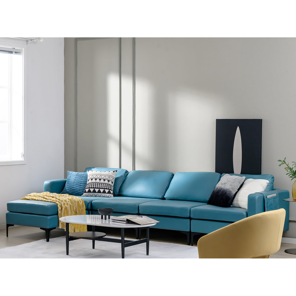1/2/3/4-Seat Convertible Sectional Sofa with Reversible Ottoman-4-Seat L-shaped with 2 USB Ports
