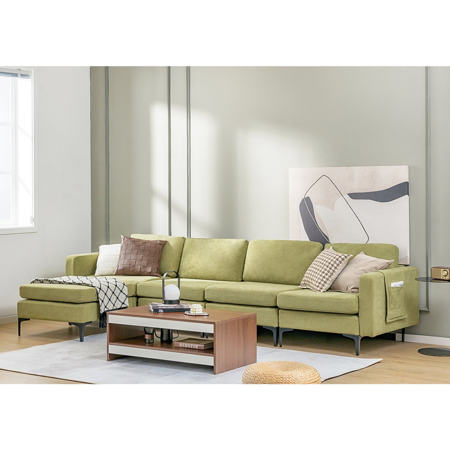 1/2/3/4-Seat Convertible Sectional Sofa with Reversible Ottoman-4-Seat L-shaped with 2 USB Ports
