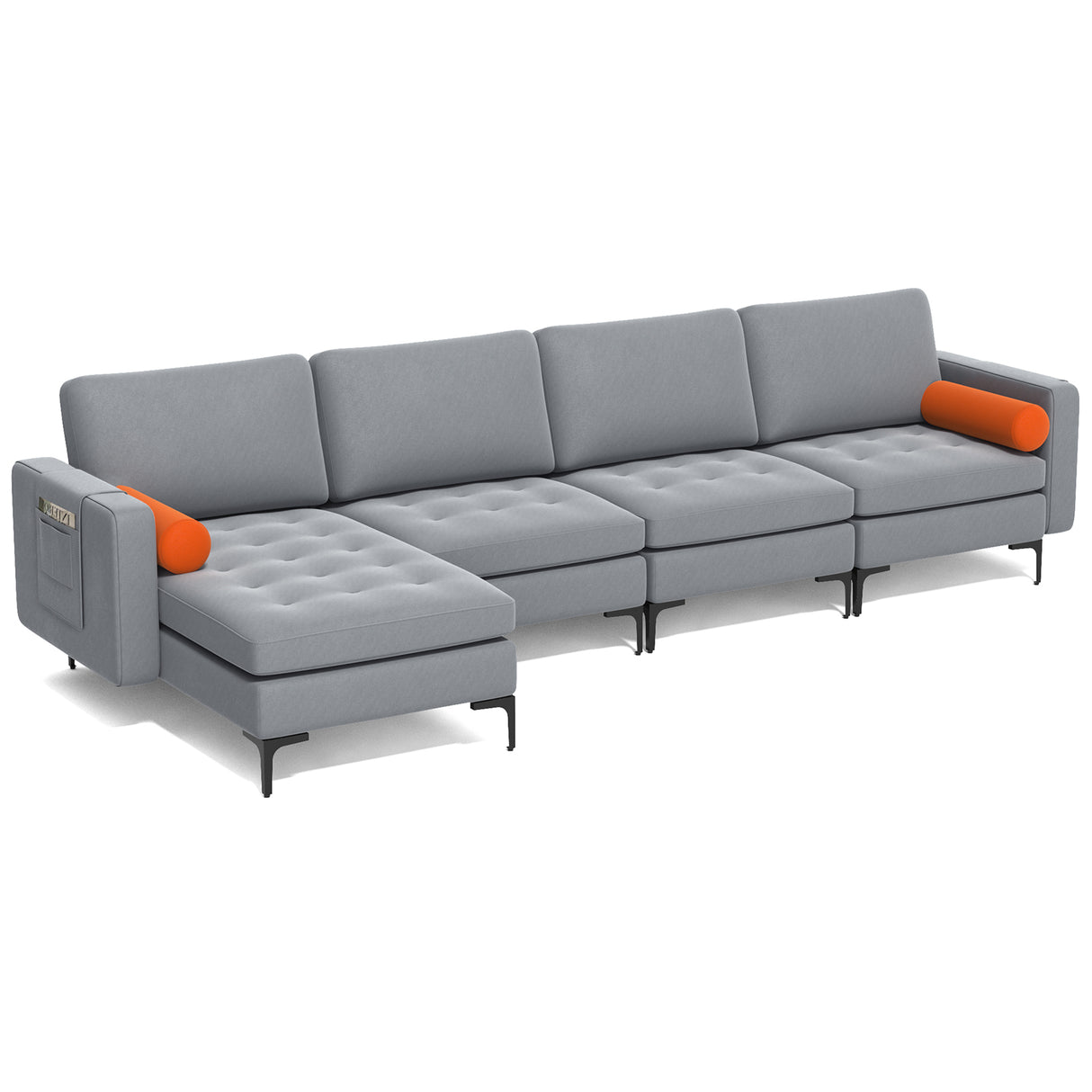 Modular L-shaped 4-Seat Sectional Sofa with Reversible Chaise and 2 USB Socket