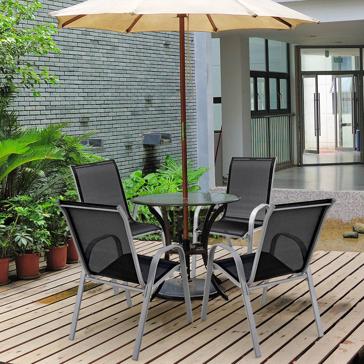 4 Pieces Stackable Patio Dining Chairs Set with Armrest