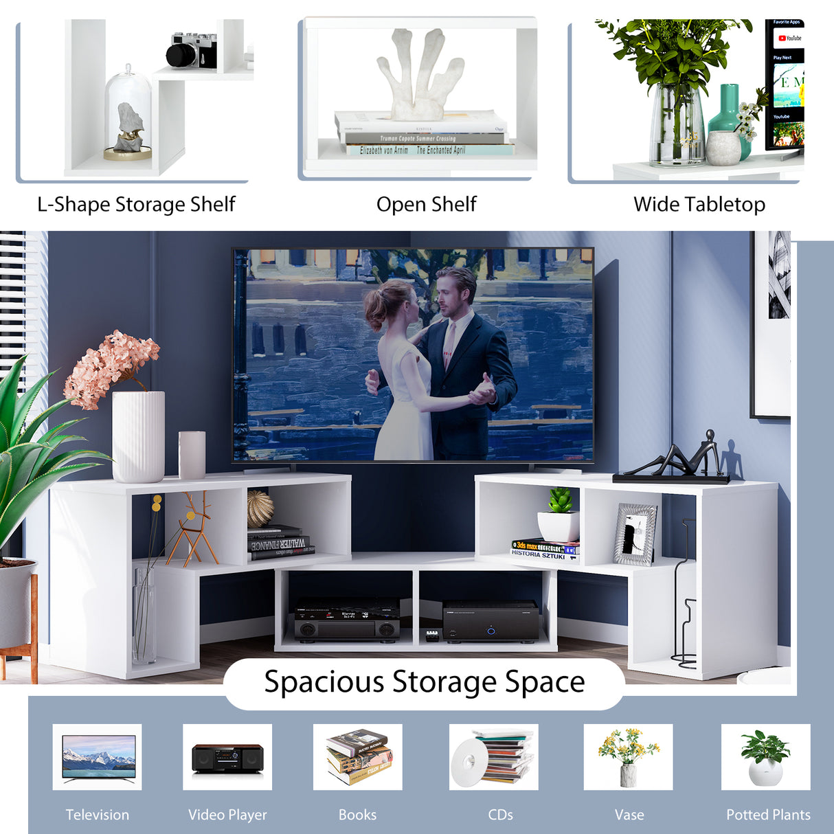 3 Pieces Adjustable TV Stand for TVs up to 65 Inch with Shelves