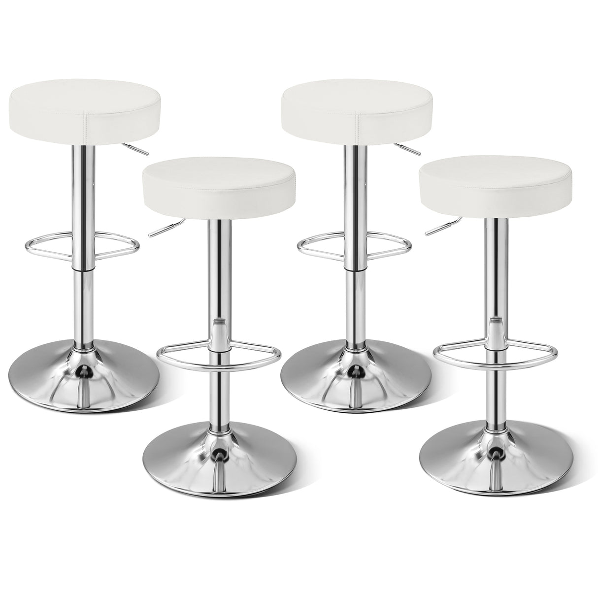 Set of 2 Adjustable Round PU Leather Swivel Barstool with Chrome Footrest