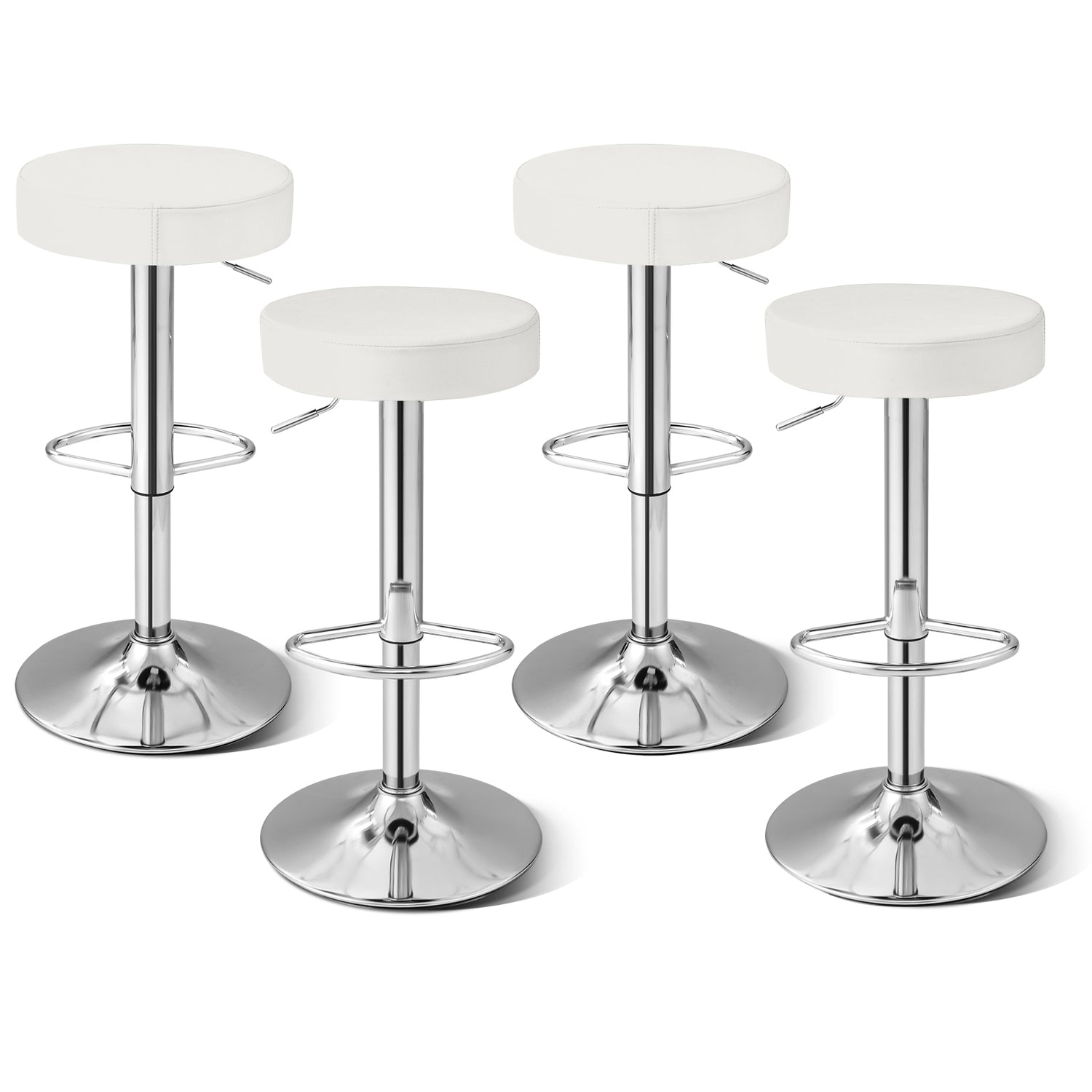 Set of 2 Adjustable Round PU Leather Swivel Barstool with Chrome Footrest