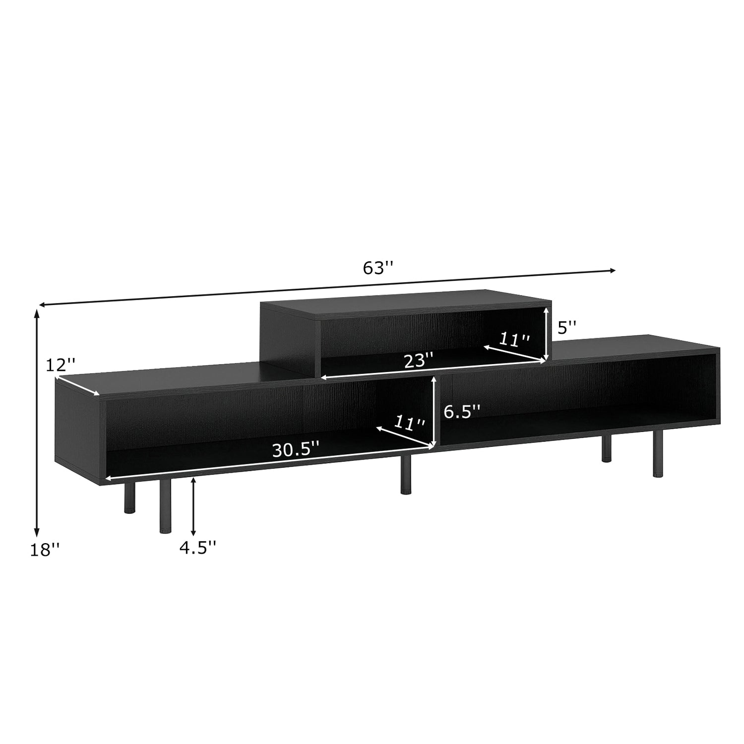 3 Cubby TV Stand for TVs up to 70 Inch with Open Storage Compartments