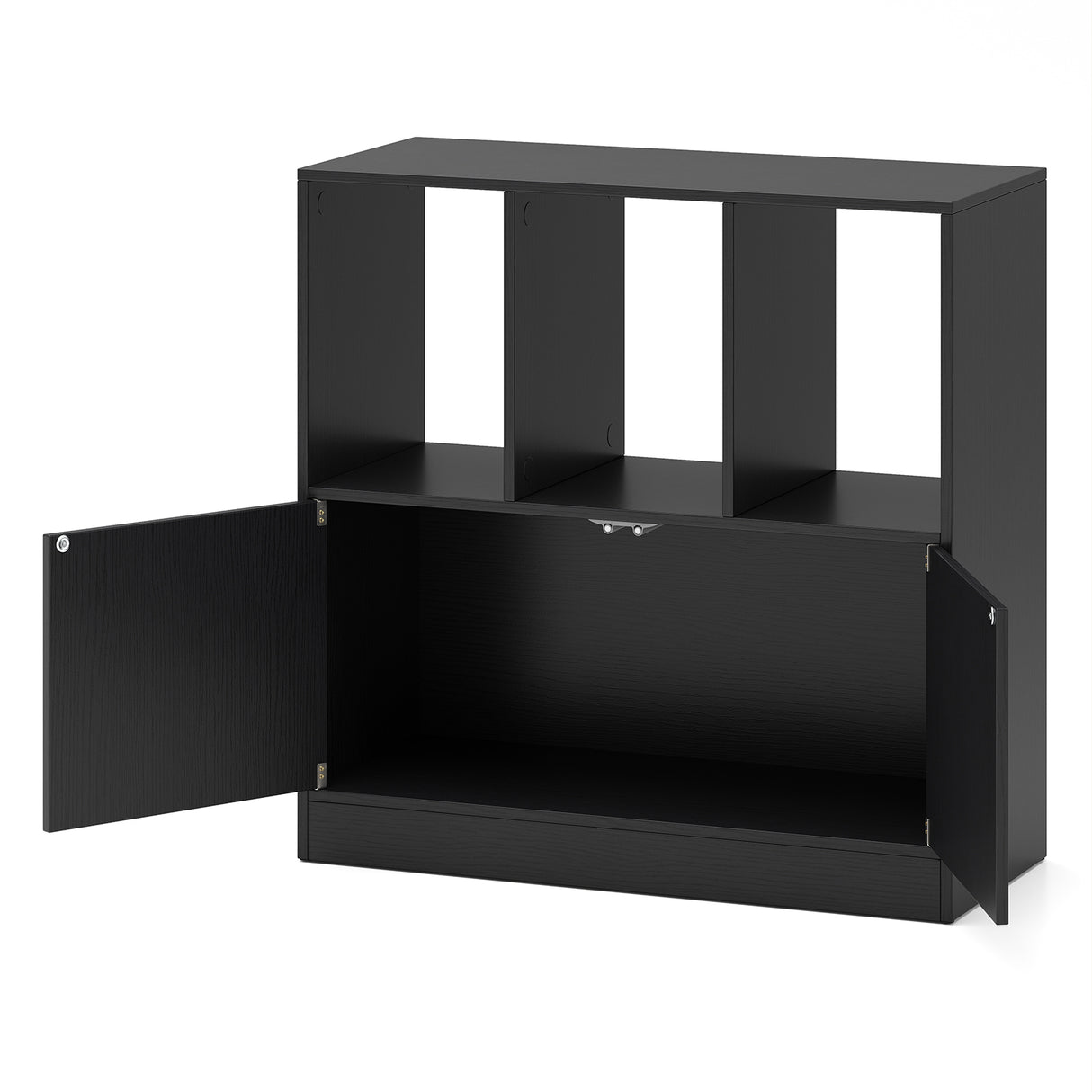 3-Cube Bookcase with Doors 3-Tier Cubic Bookshelf with Open Compartments and Cabinet