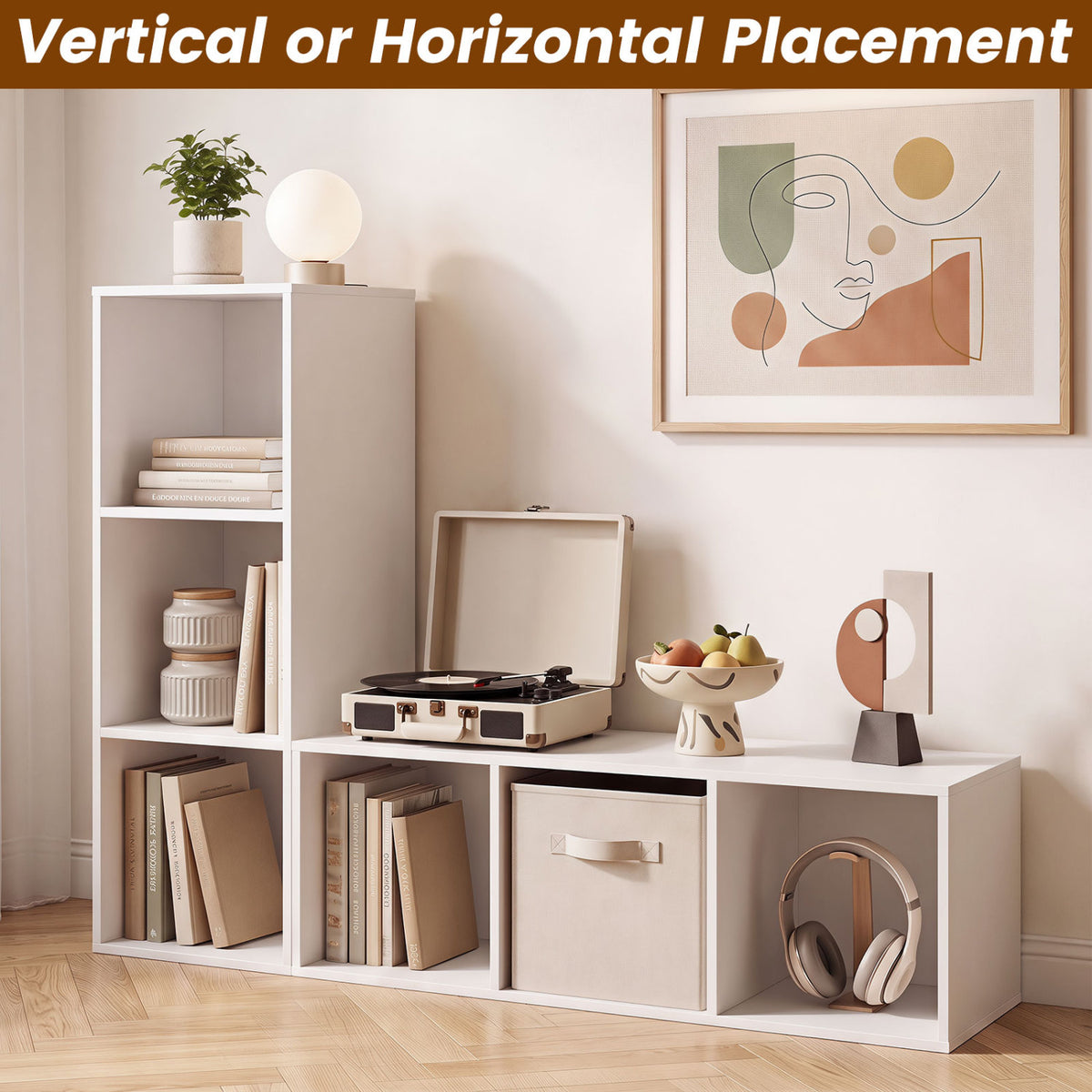 3-Cube Bookcase with 2 Anti-tipping Kits and Cubby Storage Organizer for Home Office-White