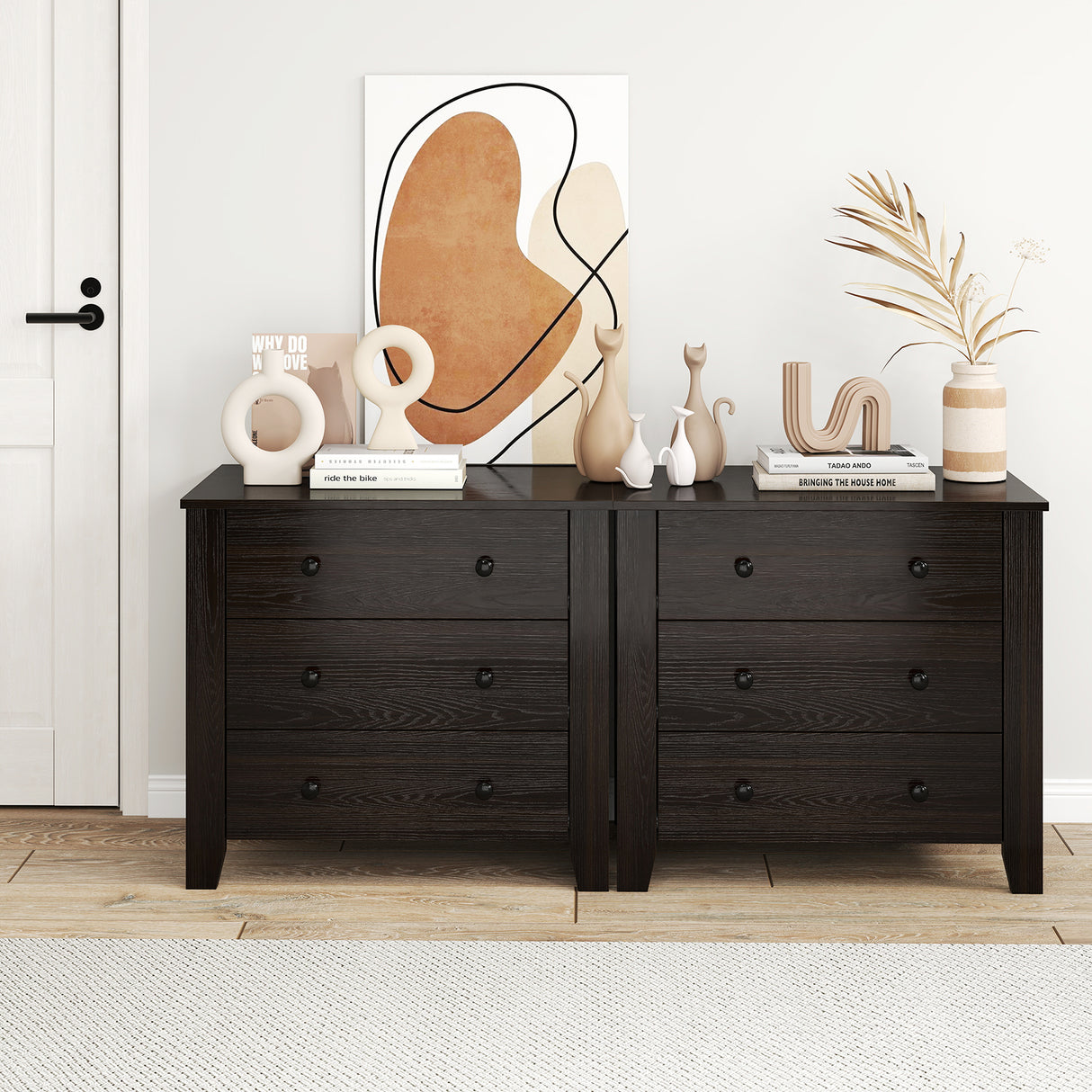 3-Drawer Dresser Wide Chest of Drawers Modern Large Nightstand Closet Storage Organizer-Dark Brown