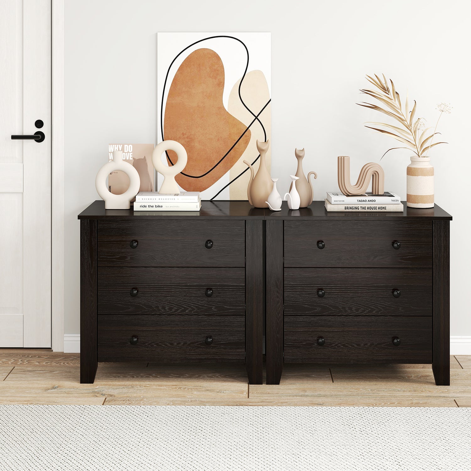3-Drawer Dresser Wide Chest of Drawers Modern Large Nightstand Closet Storage Organizer-Dark Brown