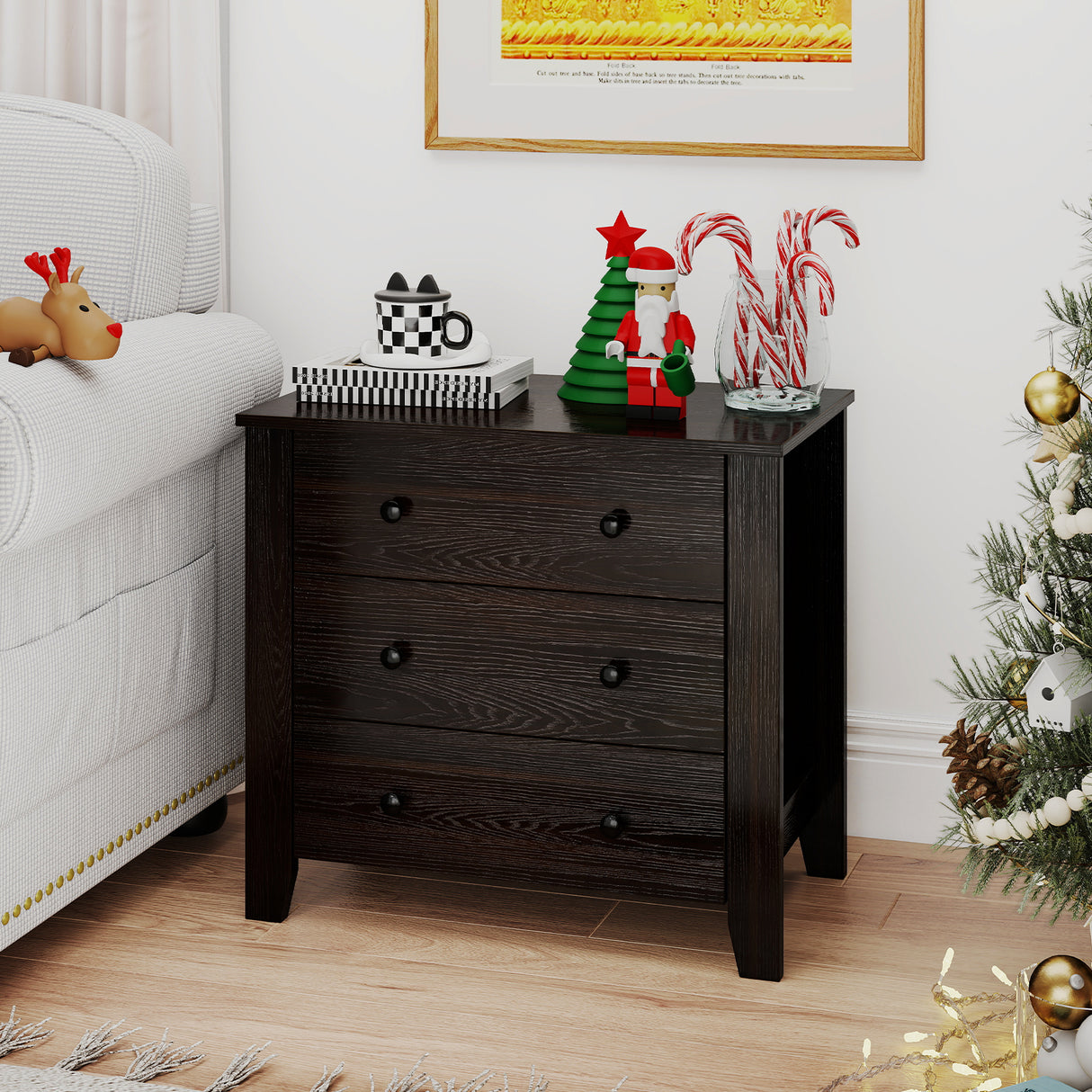 3-Drawer Dresser Wide Chest of Drawers Modern Large Nightstand Closet Storage Organizer-Dark Brown