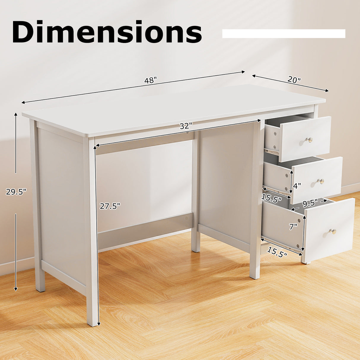 3-Drawer Home Office Study Computer Desk with Spacious Desktop