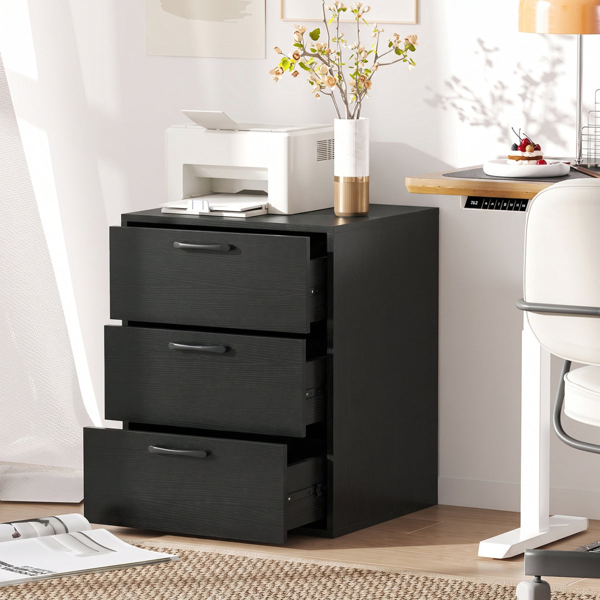 3 Drawer Nightstand with Wood Grain Finish and Storage for Living Room Bedroom Study