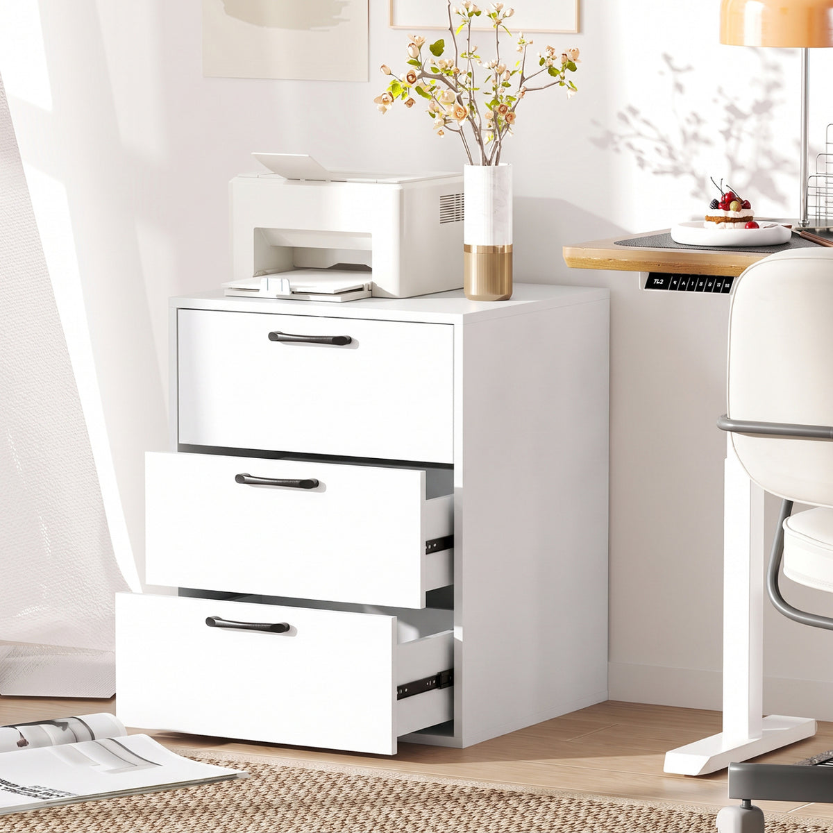 3 Drawer Nightstand with Wood Grain Finish and Storage for Living Room Bedroom Study
