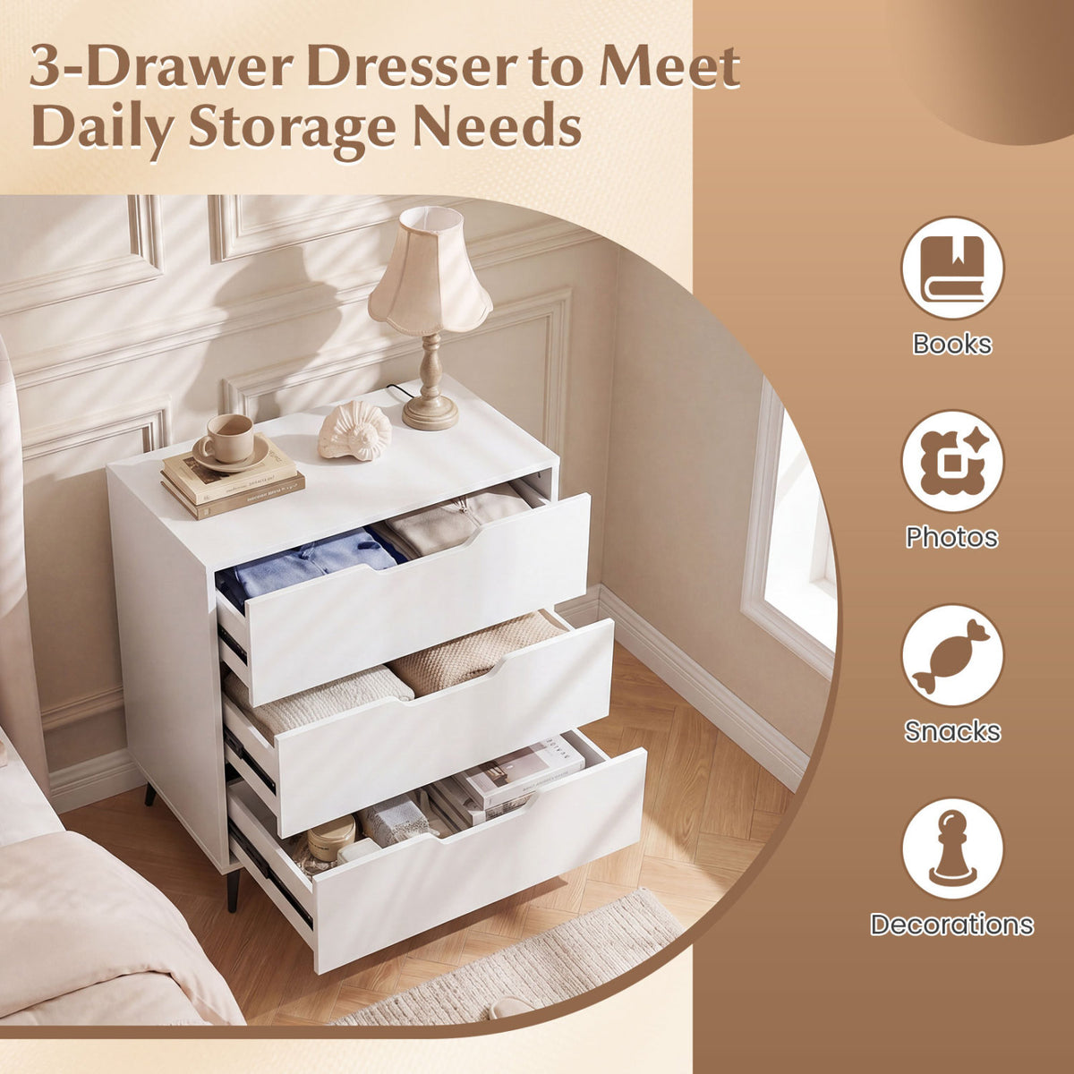 3-Drawer Rustic Farmhouse Wooden Storage Dresser
