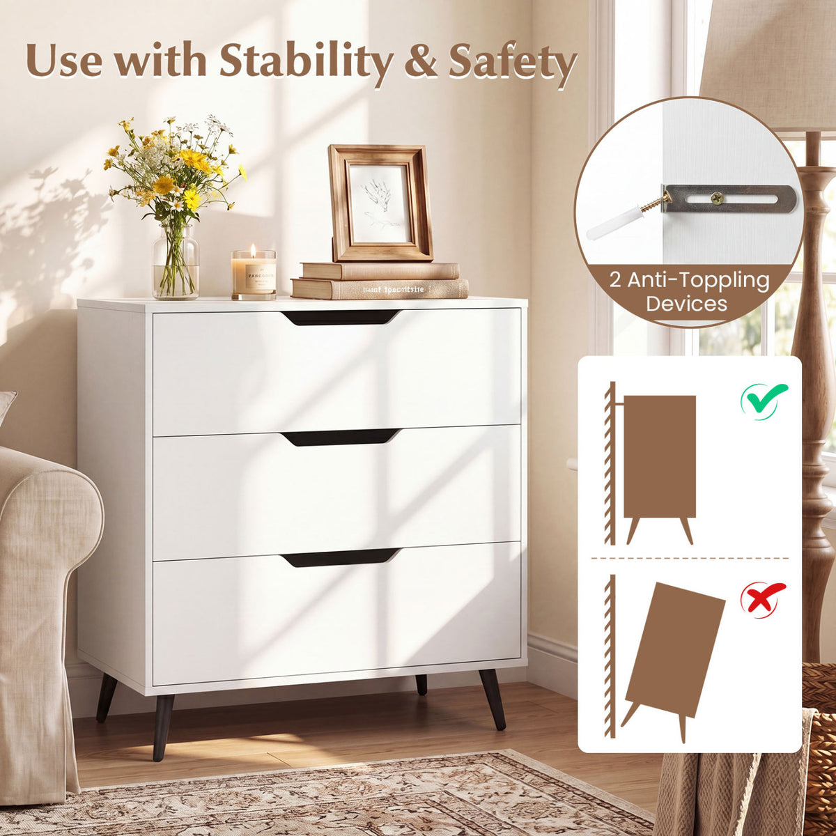 3-Drawer Rustic Farmhouse Wooden Storage Dresser