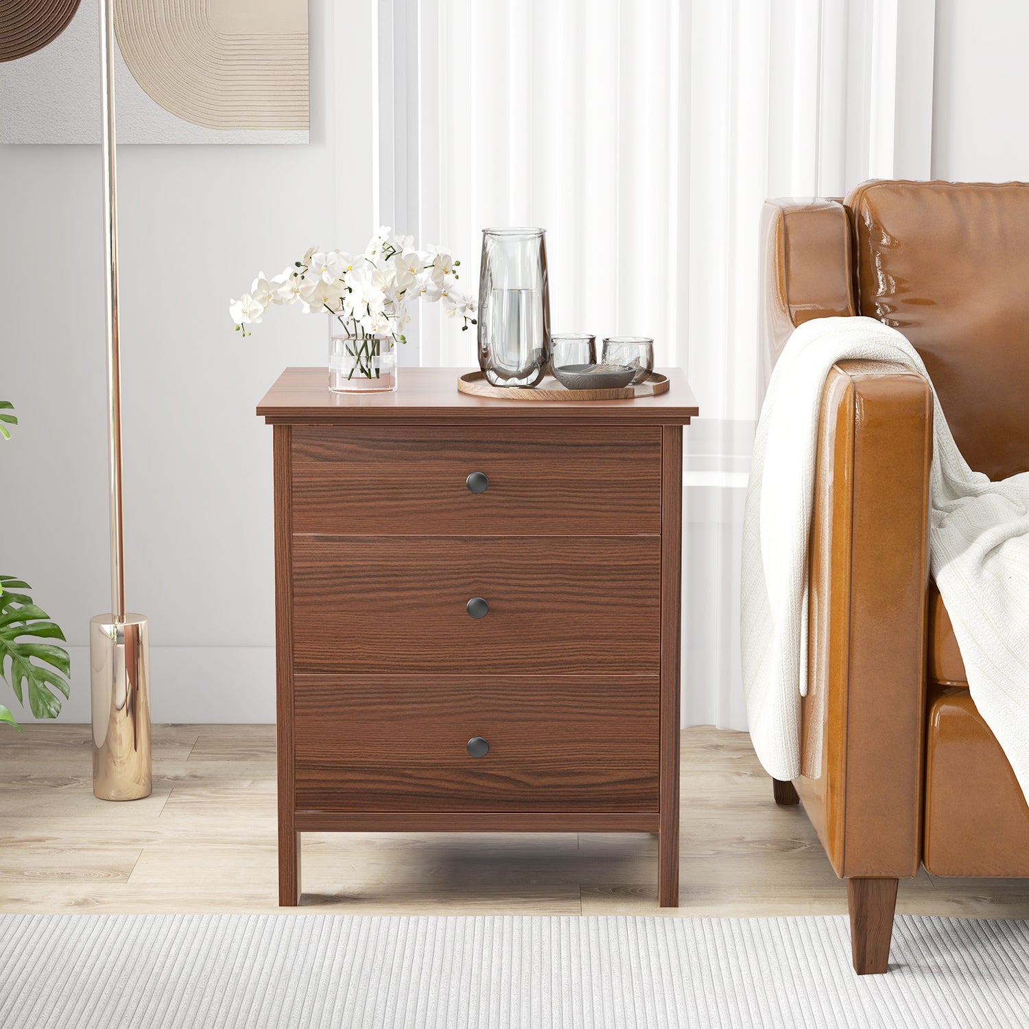 3-Drawer Wooden Nightstand Modern Bedside Table