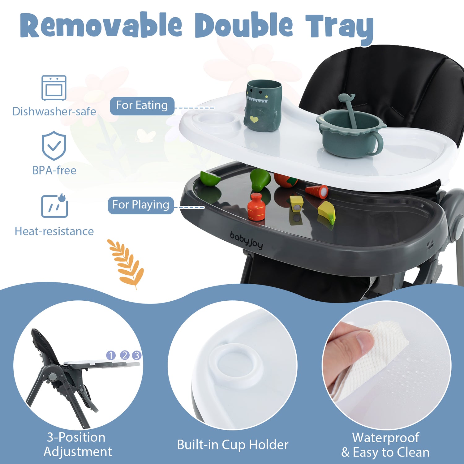 3-In-1 Convertible Baby High Chair for Toddlers