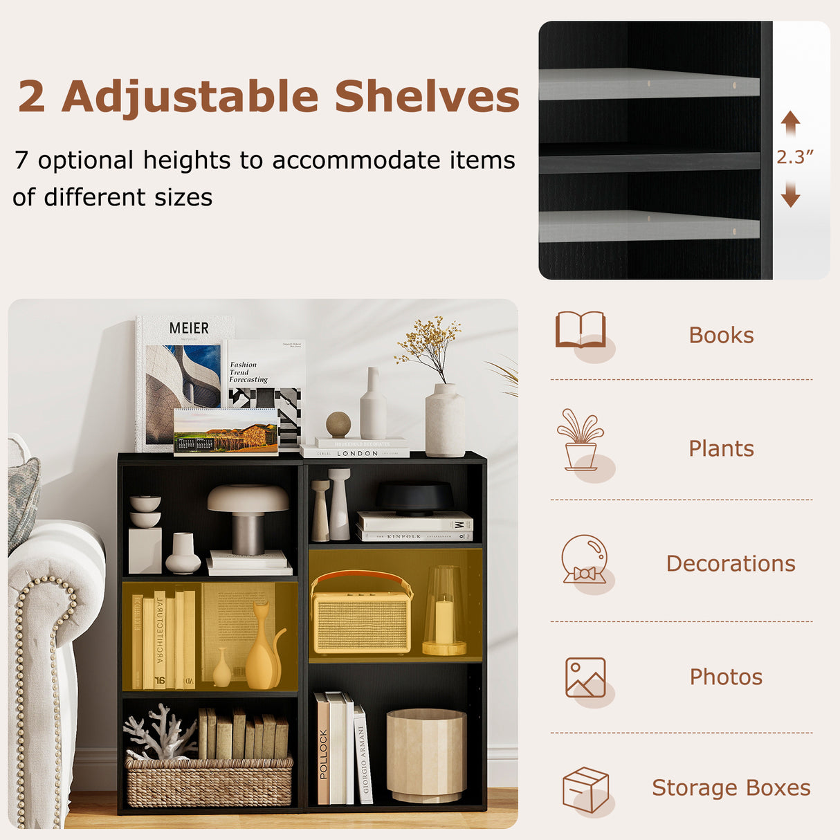 3 Open Shelf Bookcase Modern Storage Display Cabinet