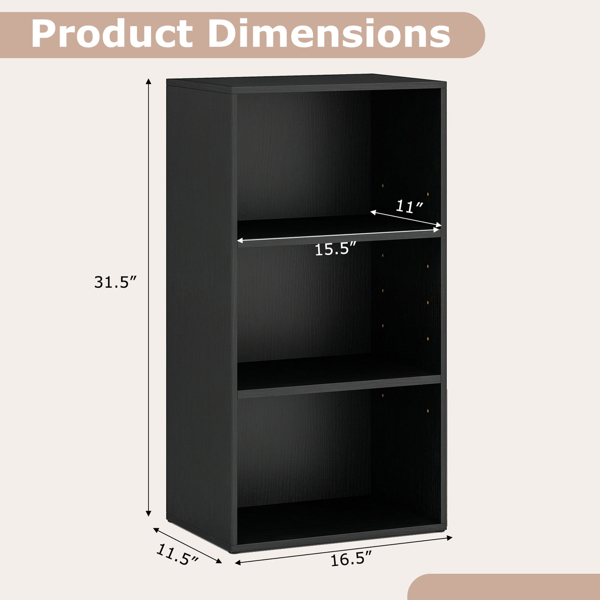 3 Open Shelf Bookcase Modern Storage Display Cabinet
