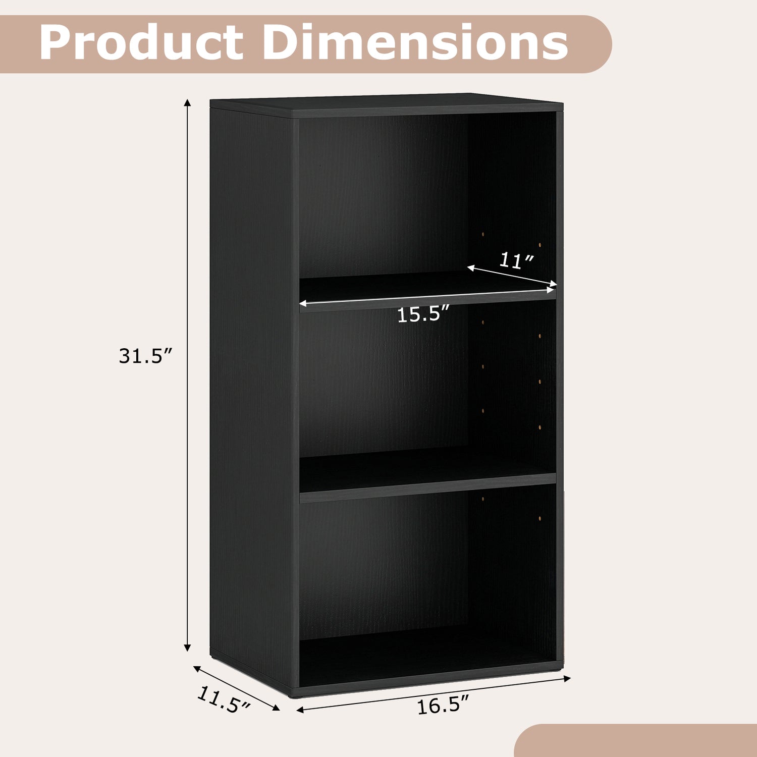 3 Open Shelf Bookcase Modern Storage Display Cabinet