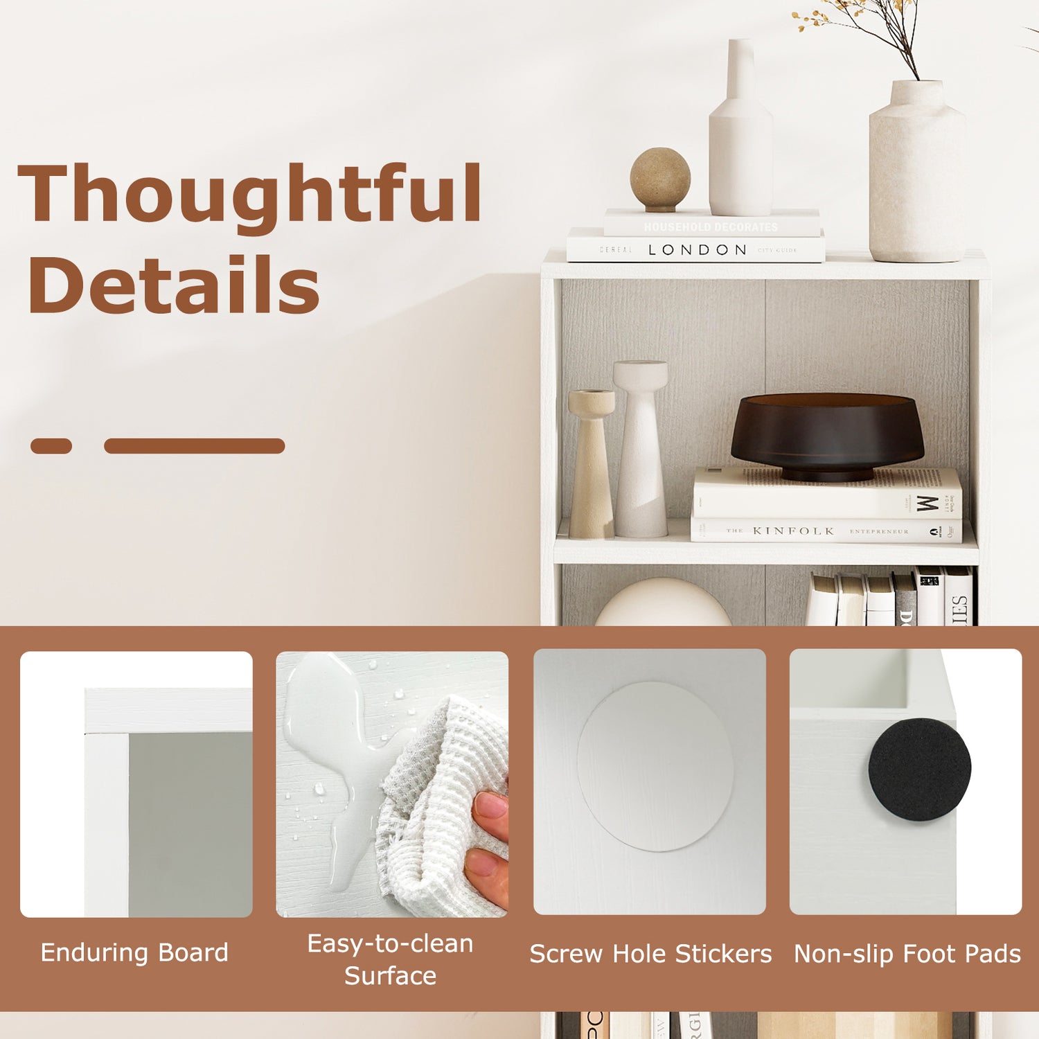 3 Open Shelf Bookcase Modern Storage Display Cabinet