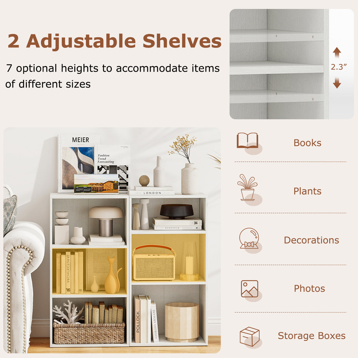 3 Open Shelf Bookcase Modern Storage Display Cabinet